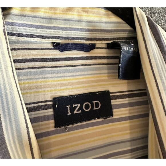 IZOD Men's Blue White Striped Long Sleeve Button Shirt Large - Picture 2 of 3